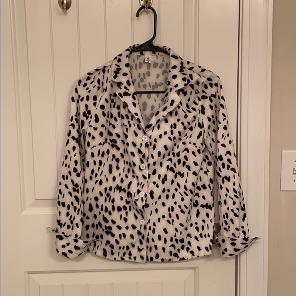 Dalmatian print button down blouse